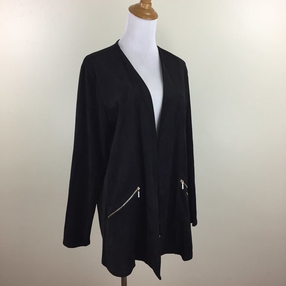 NWT STEFANO COCCI Black Faux Zippered Pockets Long Sleeve Open Front Jacket - Picture 1 of 8